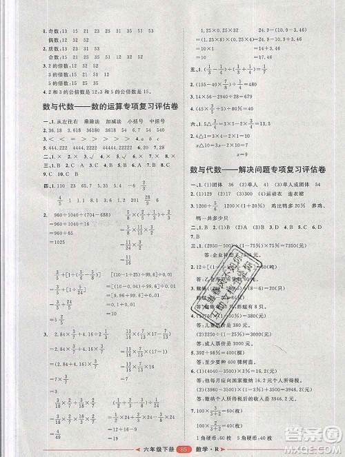 中国原子能出版社2020春季阳光计划第二步六年级数学下册人教版答案