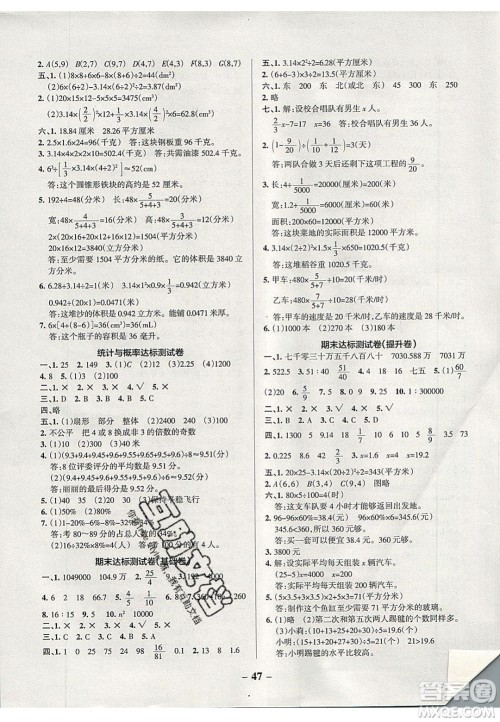 2020年PASS小学学霸作业本六年级数学下册人教版答案