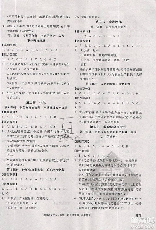 阳光出版社2020年全品作业本地理八年级下册新课标ZT中图版参考答案 阳光出版社2020年全品作业本地理八年级下册新课标ZT中图版参考答案
