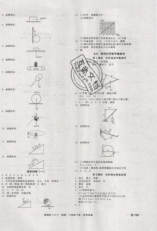 阳光出版社2020年全品作业本物理八年级下册新课标HY沪粤版参考答案 阳光出版社2020年全品作业本物理八年级下册新课标HY沪粤版参考答案