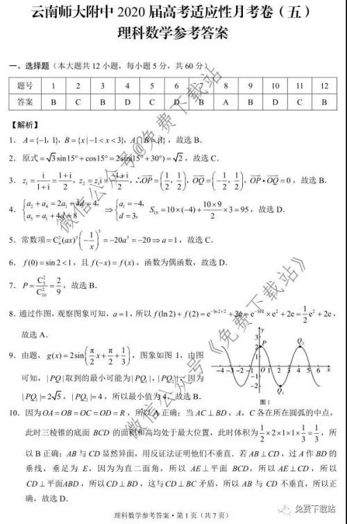 云南师大附中2020届高三第五次月考理科数学试题及答案 云南师大附中2020届高三第五次月考理科数学试题及答案
