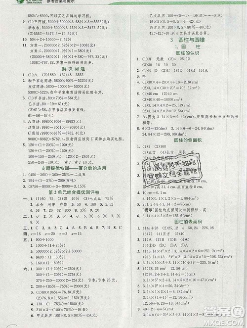 春雨教育2020春实验班提优训练六年级数学下册人教版答案 春雨教育2020春实验班提优训练六年级数学下册人教版答案