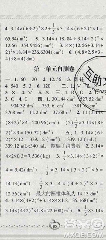 宁夏人民教育出版社2020春经纶学典课时作业六年级数学下册北师版答案