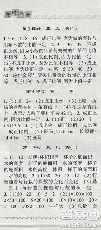 宁夏人民教育出版社2020春经纶学典课时作业六年级数学下册北师版答案