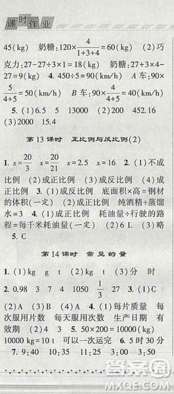 宁夏人民教育出版社2020春经纶学典课时作业六年级数学下册北师版答案