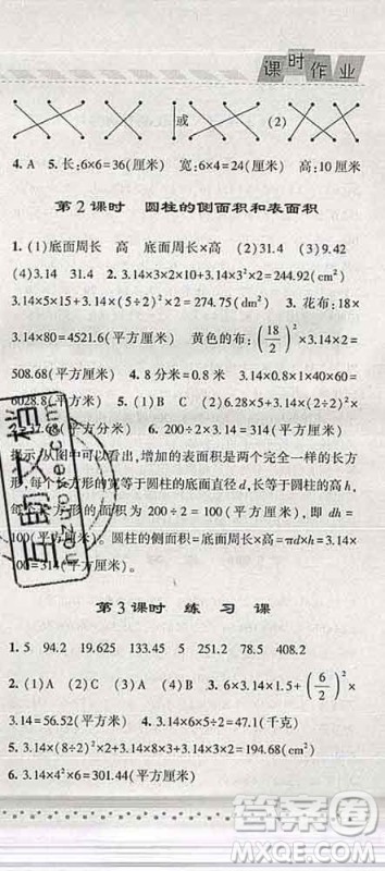 宁夏人民教育出版社2020春经纶学典课时作业六年级数学下册江苏版答案