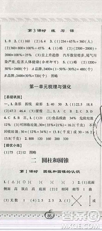 宁夏人民教育出版社2020春经纶学典课时作业六年级数学下册江苏版答案