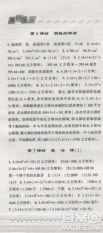 宁夏人民教育出版社2020春经纶学典课时作业六年级数学下册江苏版答案