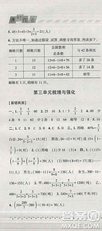 宁夏人民教育出版社2020春经纶学典课时作业六年级数学下册江苏版答案