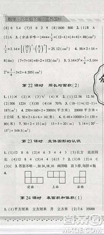 宁夏人民教育出版社2020春经纶学典课时作业六年级数学下册江苏版答案