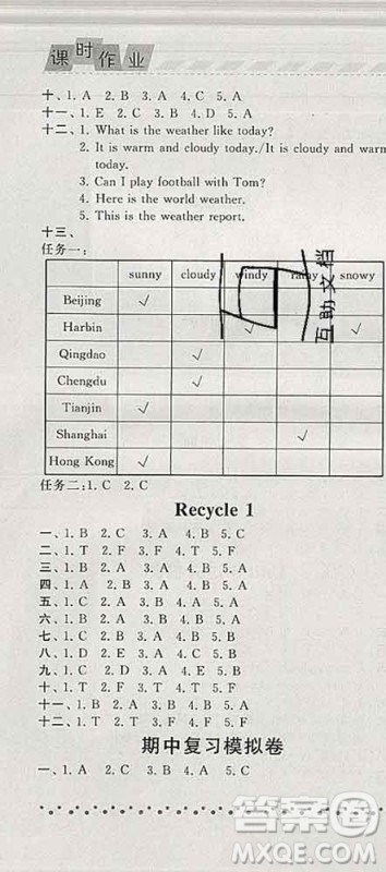 宁夏人民教育出版社2020春经纶学典课时作业四年级英语下册人教版答案