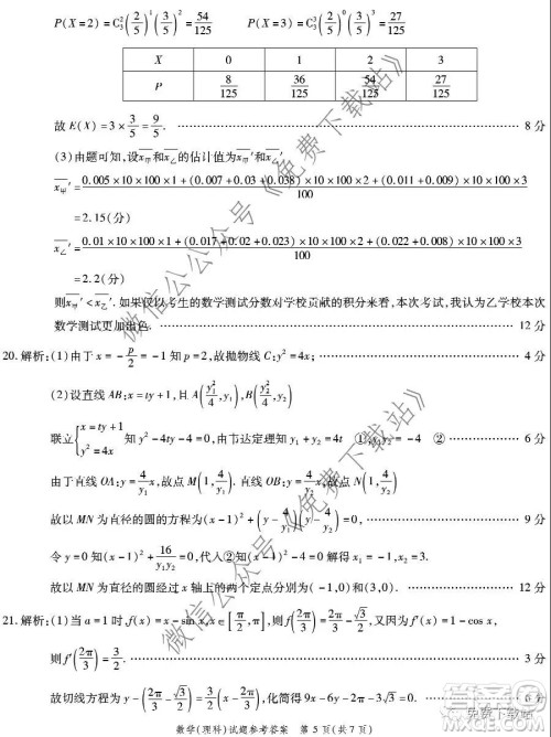 四省八校2020届高三第三次教学质量检测考试理科数学答案 四省八校2020届高三第三次教学质量检测考试理科数学答案