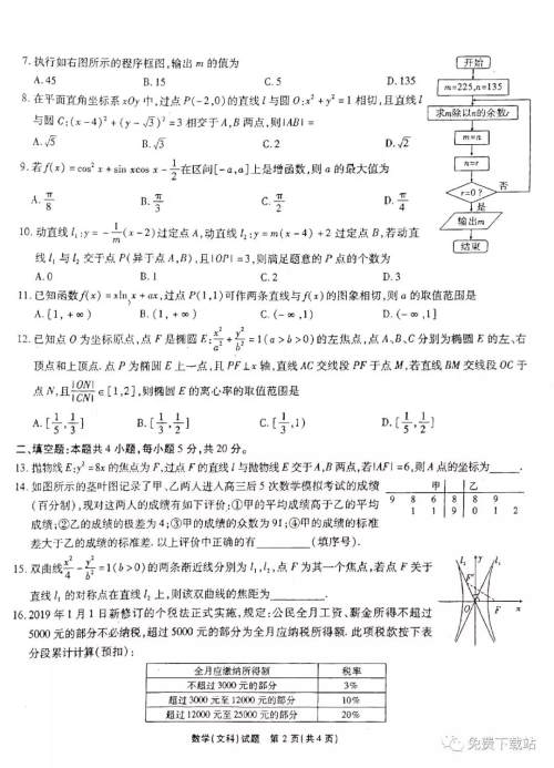 四省八校2020届高三第三次教学质量检测考试文科数学答案