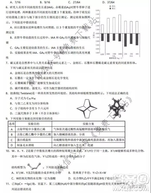 湖北省华中师大附中2020届高三教学质量联合测评理科综合试题及答案