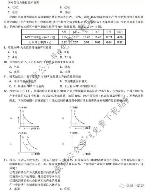 湖北省华中师大附中2020届高三教学质量联合测评文科综合试题及答案