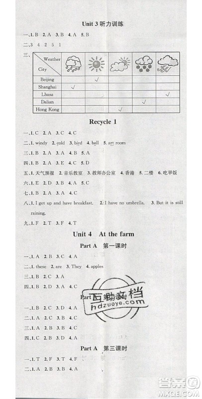 广东经济出版社2020年春名校课堂四年级英语下册人教PEP版答案