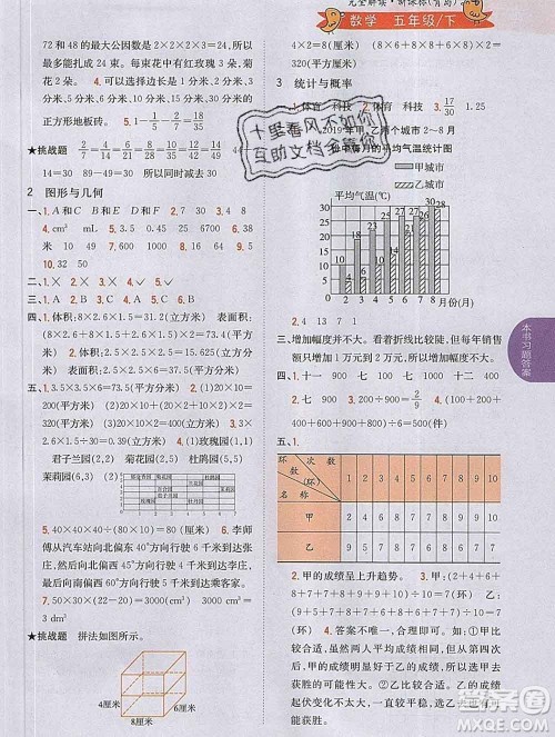 吉林人民出版社2020春小学教材完全解读五年级数学下册青岛版答案