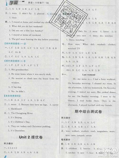 宁夏人民教育出版社2020春经纶学典学霸六年级英语下册人教版答案 宁夏人民教育出版社2020春经纶学典学霸六年级英语下册人教版答案