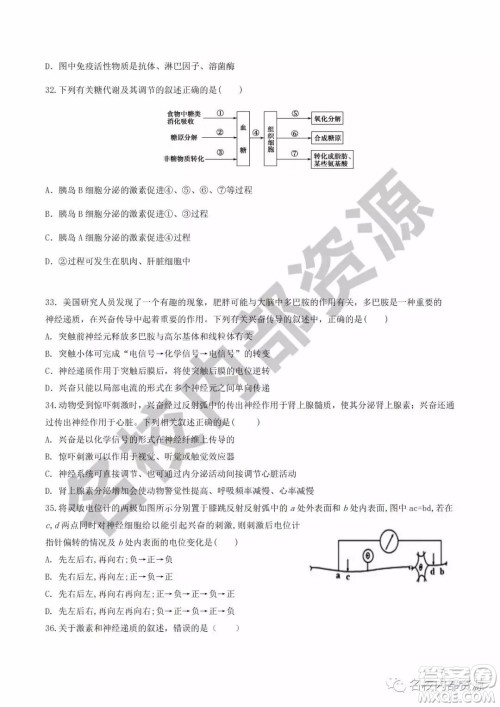 哈六中2019—2020学年度高三上第三次调研考试生物试卷及答案 哈六中2019—2020学年度高三上第三次调研考试生物试卷及答案