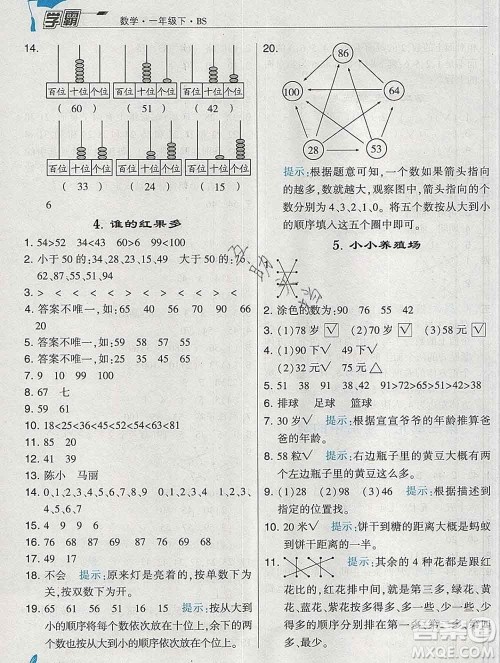 宁夏人民教育出版社2020春经纶学典学霸一年级数学下册北师版答案