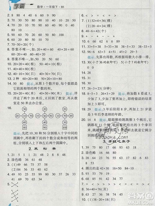 宁夏人民教育出版社2020春经纶学典学霸一年级数学下册北师版答案