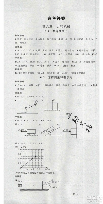 广东经济出版社2020年春名校课堂八年级物理下册粤沪版答案