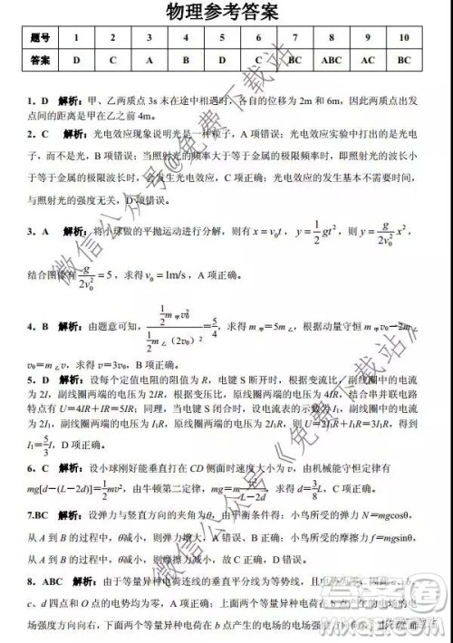 天壹名校联盟2020届高三12月大联考物理答案 天壹名校联盟2020届高三12月大联考物理答案