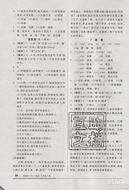 阳光出版社2020年全品基础小练习语文九年级下册人教版参考答案 阳光出版社2020年全品基础小练习语文九年级下册人教版参考答案