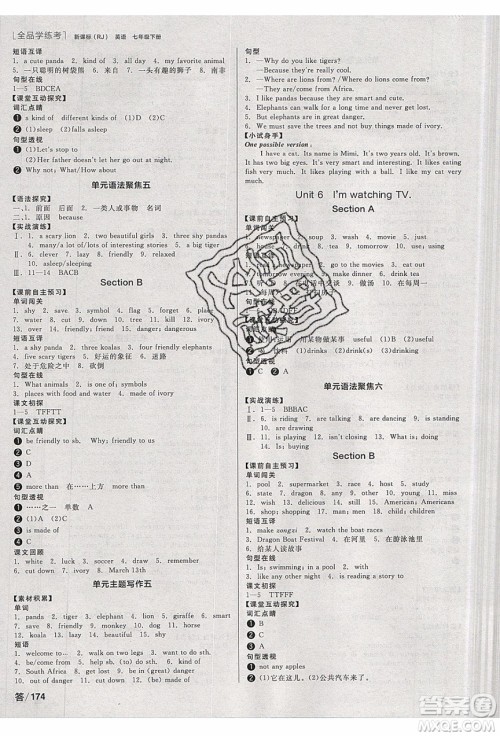 阳光出版社2020年全品学练考英语七年级下册新课标RJ人教版答案