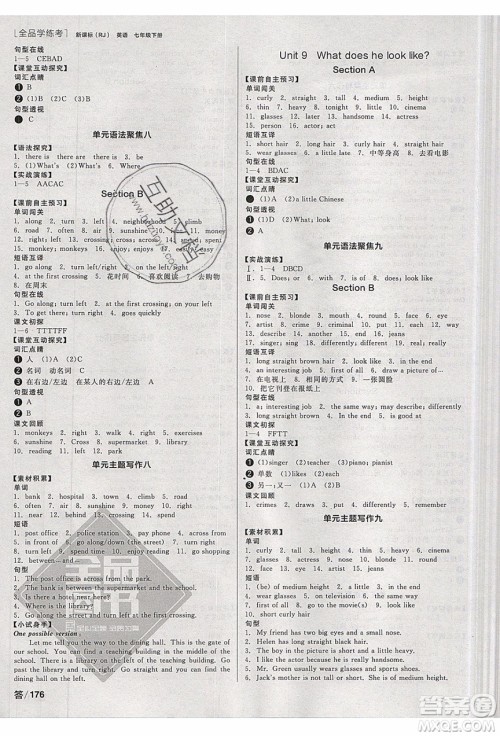 阳光出版社2020年全品学练考英语七年级下册新课标RJ人教版答案