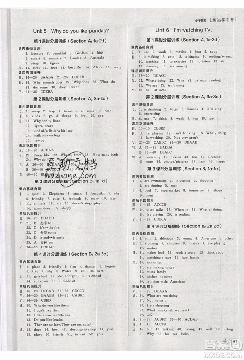阳光出版社2020年全品学练考英语七年级下册新课标RJ人教版答案