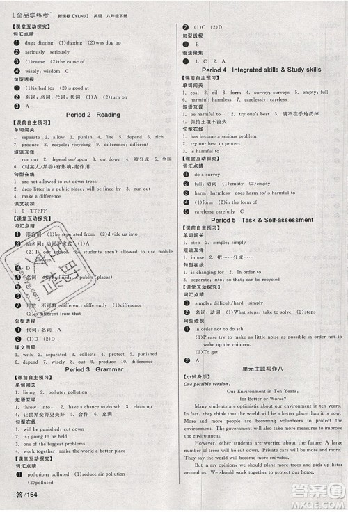 阳光出版社2020年全品学练考英语八年级下册新课标YLNJ译林牛津版答案 阳光出版社2020年全品学练考英语八年级下册新课标YLNJ译林牛津版答案