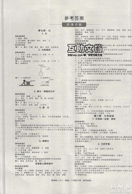 阳光出版社2020年全品学练考物理八年级下册新课标JK教科版答案