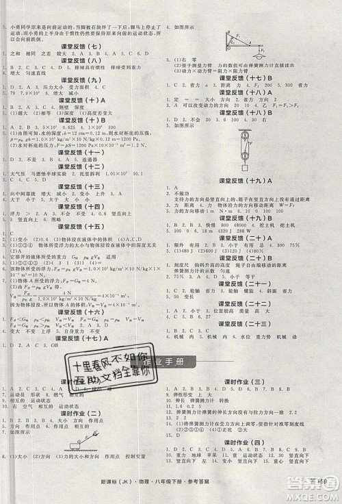 阳光出版社2020年全品学练考物理八年级下册新课标JK教科版答案