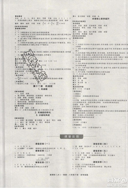 阳光出版社2020年全品学练考物理八年级下册新课标JK教科版答案