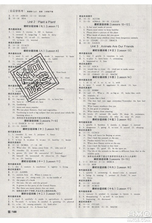 阳光出版社2020年全品学练考英语八年级下册新课标JJ冀教版答案