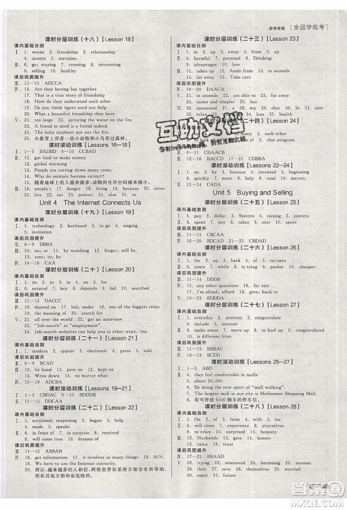 阳光出版社2020年全品学练考英语八年级下册新课标JJ冀教版答案
