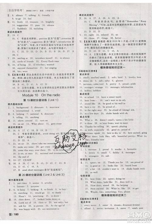 阳光出版社2020年全品学练考英语八年级下册新课标WY外研版答案