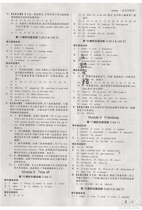 阳光出版社2020年全品学练考英语八年级下册新课标WY外研版答案