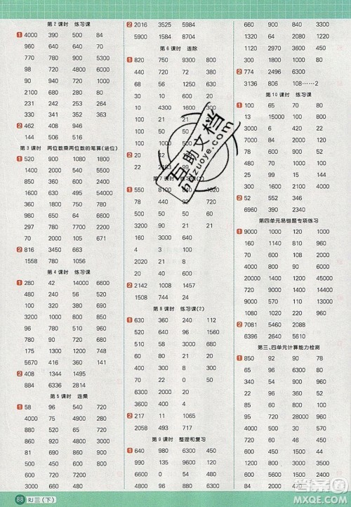 2020春阳光同学计算小达人三年级数学下册人教版答案