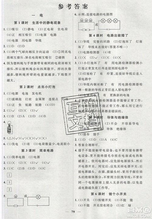 宇轩图书2020春阳光同学课时优化作业科学四年级下册教科版答案