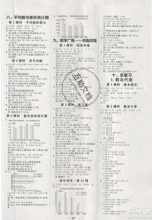 2020年阳光计划第一步四年级数学下册人教版答案