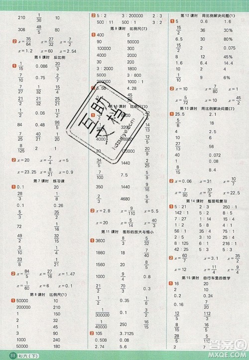 2020春阳光同学计算小达人六年级数学下册人教版答案 2020春阳光同学计算小达人六年级数学下册人教版答案