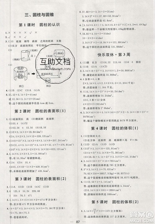 2020年阳光计划第一步六年级数学下册人教版答案