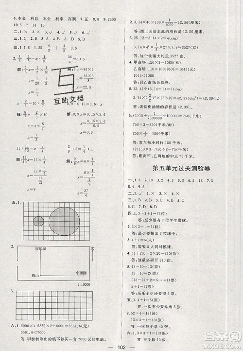 2020年阳光计划第一步六年级数学下册人教版答案