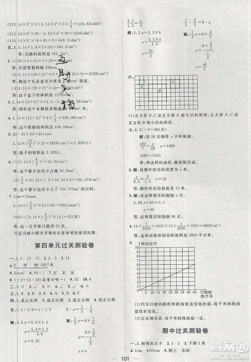 2020年阳光计划第一步六年级数学下册人教版答案