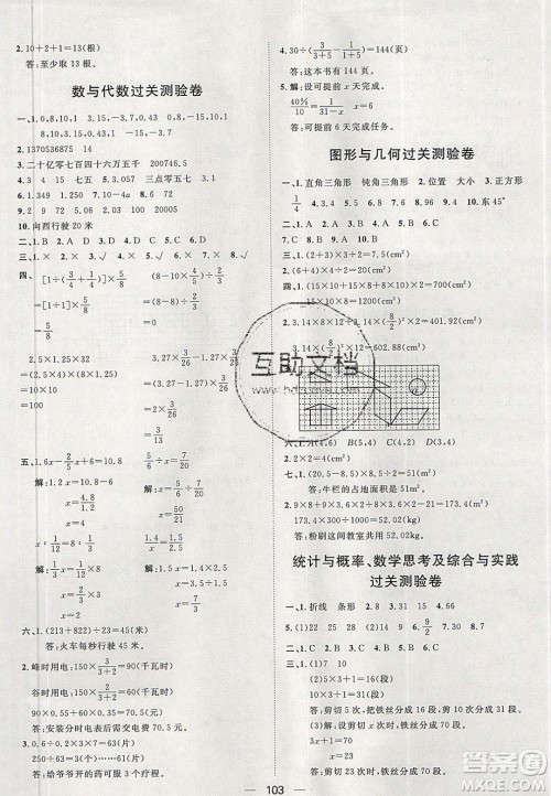 2020年阳光计划第一步六年级数学下册人教版答案