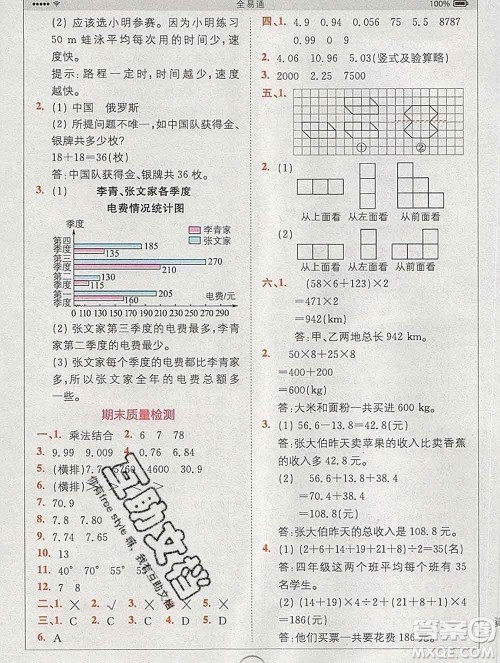 2020春全易通小学数学四年级下册人教版河北专版答案 2020春全易通小学数学四年级下册人教版河北专版答案