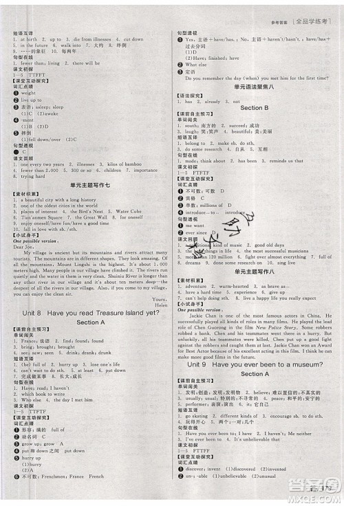 阳光出版社2020年全品学练考英语八年级下册新课标RJ人教版答案