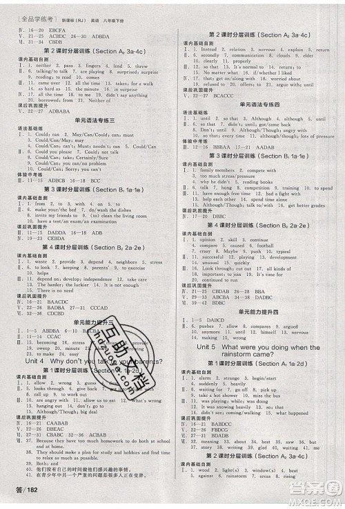 阳光出版社2020年全品学练考英语八年级下册新课标RJ人教版答案